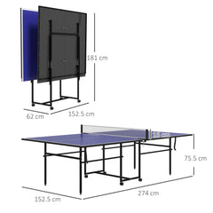 SPORTNOW 9FT Folding Table Tennis Table with Four Wheels, for Indoor Use, Blue