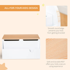 HOMCOM Wooden Kids Toy Box Children Storage Chest Organiser Book Slot Safety Hinge Playroom Furniture White