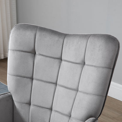 كرسي HOMCOM Modern Accent Chair بذراعين مبطن ومبطن بجناحين ومبطن بلمسة مخملية مع أرجل خشبية، مجموعة من قطعتين، باللون الرمادي