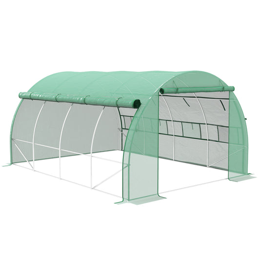 خيمة زراعة خارجية من Outsunny Polytunnel مع جدران جانبية قابلة للطي وباب بسحاب و8 نوافذ، 4×3×2 متر، أخضر