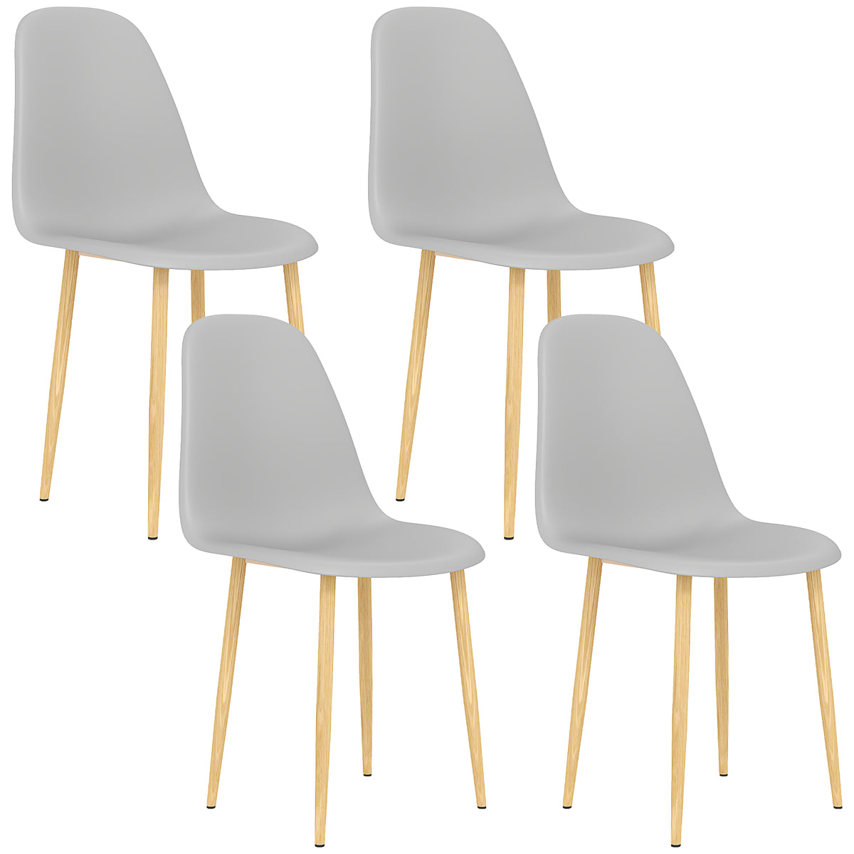 HOMCOM Modern Dining Chairs Set of 4, Kitchen Chairs with Backrest and Steel Legs for Dining Room, Living Room, Grey