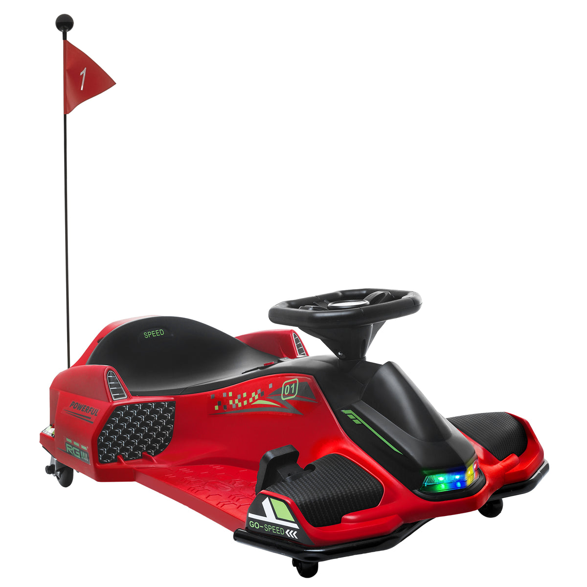 HOMCOM 12V Kids Electric Go Kart with Music, LED Lights, Slow Start, Red