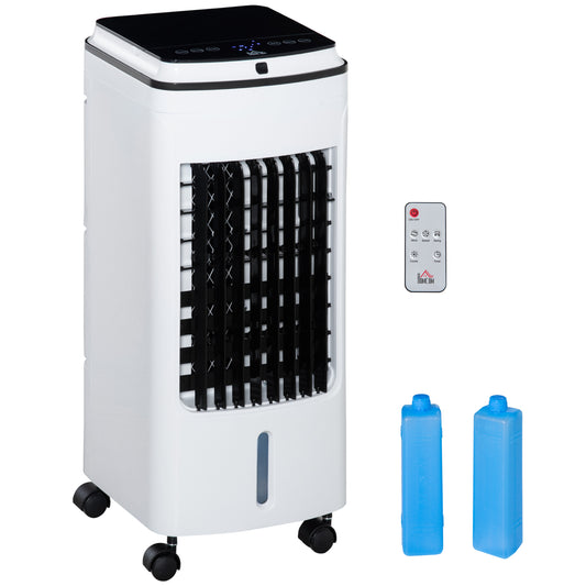 HOMCOM 3-in-1 Evaporative Air Cooler with 4L Water Tank, Portable Fan Cooler with Automatic Oscillation, Timer, Remote, White