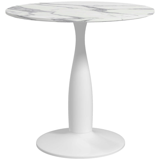 HOMCOM Small 2-Person Dining Table, Elegant Design Table with Steel Base and Non-slip Foot Pad, White and Grey