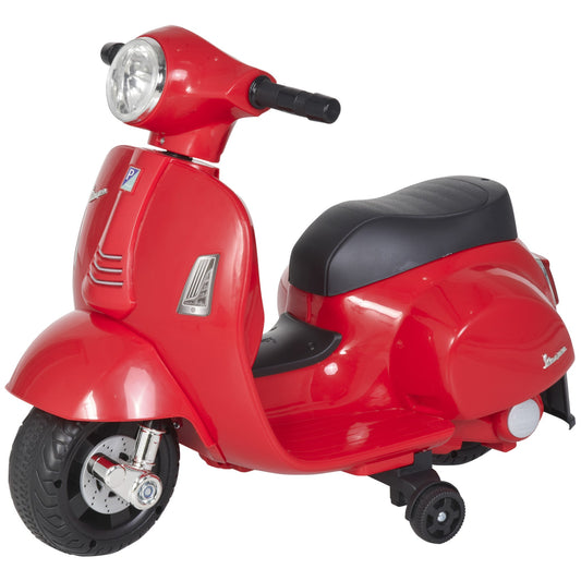 دراجة نارية كهربائية للأطفال مرخصة من HOMCOM Vespa بقوة 6 فولت تعمل بالبطارية لمدة تتراوح من 18 إلى 36 شهرًا مع مصباح أمامي بوق، باللون الأحمر