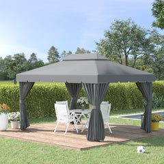 Outsunny 3 x 4m Aluminium Garden√Ç Gazebo, Marquee Canopy Shelter Pavilion Party Tent with Nets and Curtains for Garden and Deck, Dark Grey