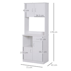 HOMCOM Tall Kitchen Cupboard, Kitchen Cabinet with Doors, Shelves, Drawer and Open Countertop, Storage Cabinet for Living Room, Dining Room, White