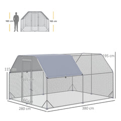 حظيرة دجاج PawHut Walk in Chicken Run في الهواء الطلق مع سقف يتسع لـ 10-12 دجاجة، 380 × 280 × 195 سم