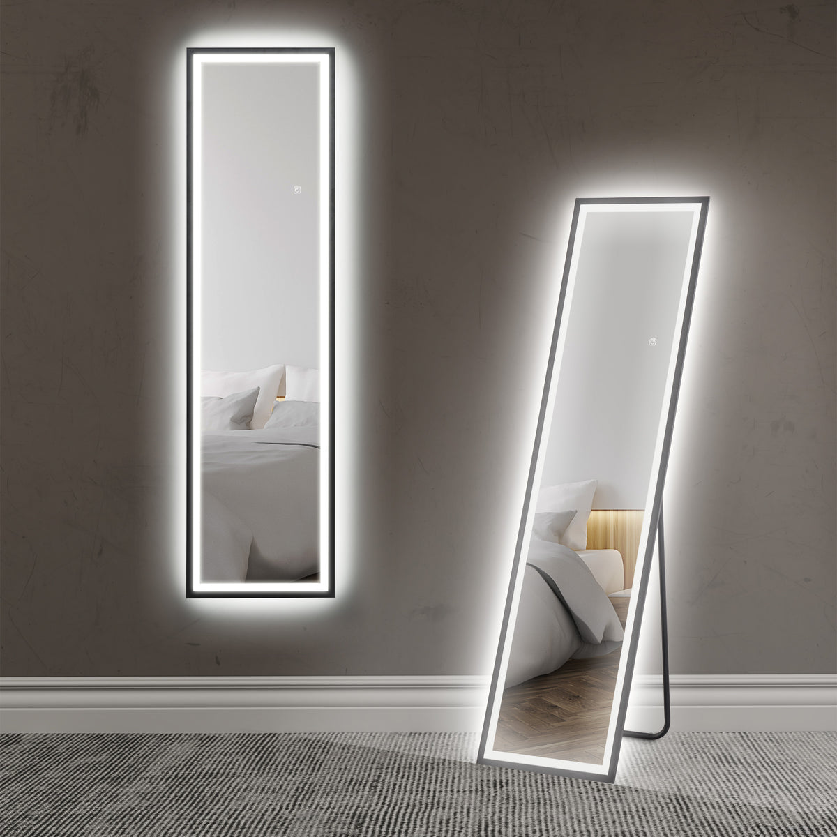 HOMCOM 150 x 40cm Full Length Mirror, with Adjustable Lights - Black