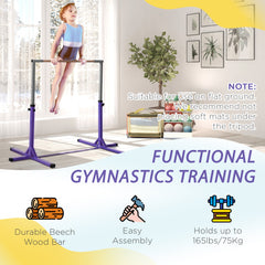 HOMCOM Steel Frame Adjustable Horizonal Gymnastics Bar For Kids Home Gym Training Purple