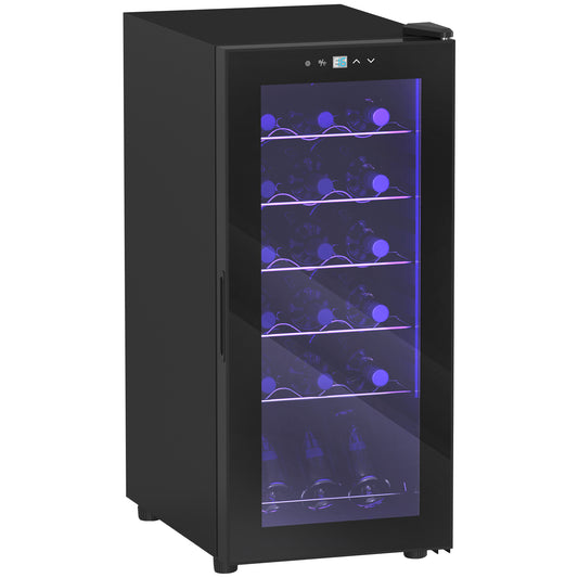 HOMCOM 50L Wine Cooler, 18 Bottles Freestanding Wine Fridge with Glass Door, LED Light, Temperature Control and Digital Touch Screen, Black