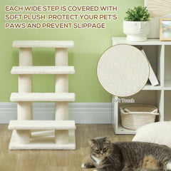 PawHut Dog Steps for Bed 4 Step Pet Stairs for Sofa Dog Cat Climb Ladder 63x43x60 cm Cream