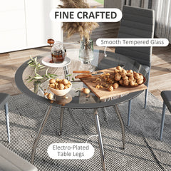 HOMCOM Five-Piece Dining Set, with Padded Chairs and Glass-Top Table - Grey