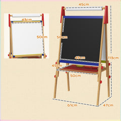 AIYAPLAY 3-in-1 Wooden Kids Easel with Paper Roll, Whiteboard, Chalkboard, Painting Accessories