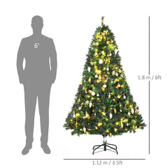 HOMCOM 1.8m 6ft Pre-Lit Artificial Christmas Tree 200 LED Xmas Tree Holiday D√É¬©cor with Decorative Balls Ornament Metal Stand