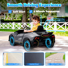 AIYAPLAY 12V Lamborghini Autentica Licensed Kids Electric Car with Remote Control, Four Suspension Wheels, Soft Start, Grey