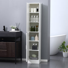 kleankin Tall Mirrored Bathroom Cabinet, Bathroom Storage Cupboard, Floor Standing Tallboy Unit with Adjustable Shelf, White