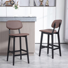 HOMCOM Bar Stools Set of 2, Contemporary Breakfast Bar Chairs, Faux Leather Upholstered Kitchen Stools with Backs and Solid Wood Legs, Brown