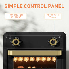 فرن هواء HOMCOM سعة 10 لتر، فرن صغير، طهي بدون زيت، شواء، تحميص، خبز، مع درجة حرارة قابلة للتعديل، مؤقت، آمن للغسل في غسالة الأطباق، 1000 وات، أسود