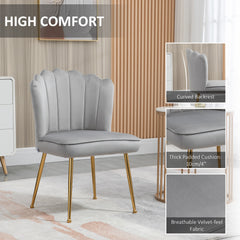 HOMCOM Velvet-Feel Shell Accent Chair - Grey