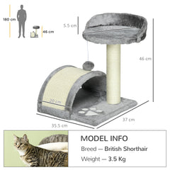 PawHut Cat Tree, Kitten Scratcher Activity Centre, with Sisal Scratching Post, Toy Ball - Grey