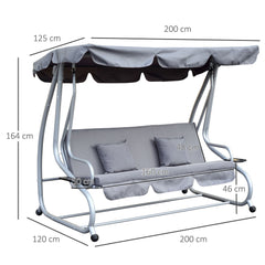 Outsunny 2-in-1 Garden Swing Seat Bed, 3 Seater Convertible Swing Chair Bench with Tilting Canopy, Cushioned Seat and 2 Pillows for Patio, Yard, Grey