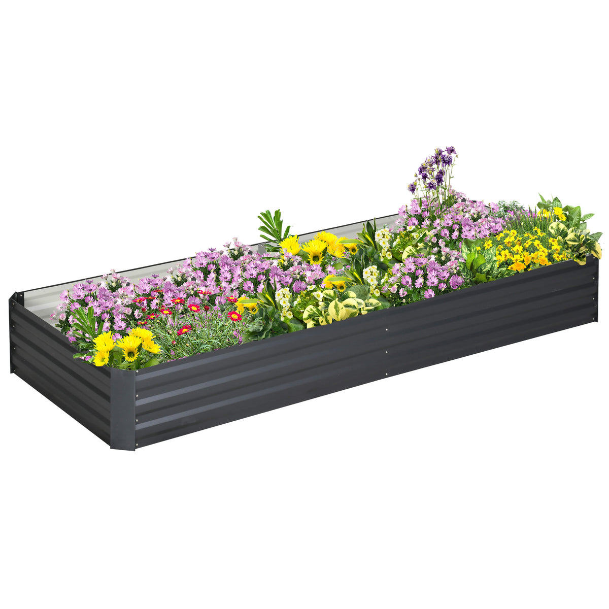 Outsunny Metal Raised Garden Bed Planter Box Outdoor Planters for Growing Flowers, Herbs, Grey, 241x90.5x30cm