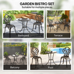 Outsunny 3 Piece Patio Bistro Set for 2, Outdoor Aluminium Garden Table and Chairs with Umbrella Hole for Balcony, Bronze Tone