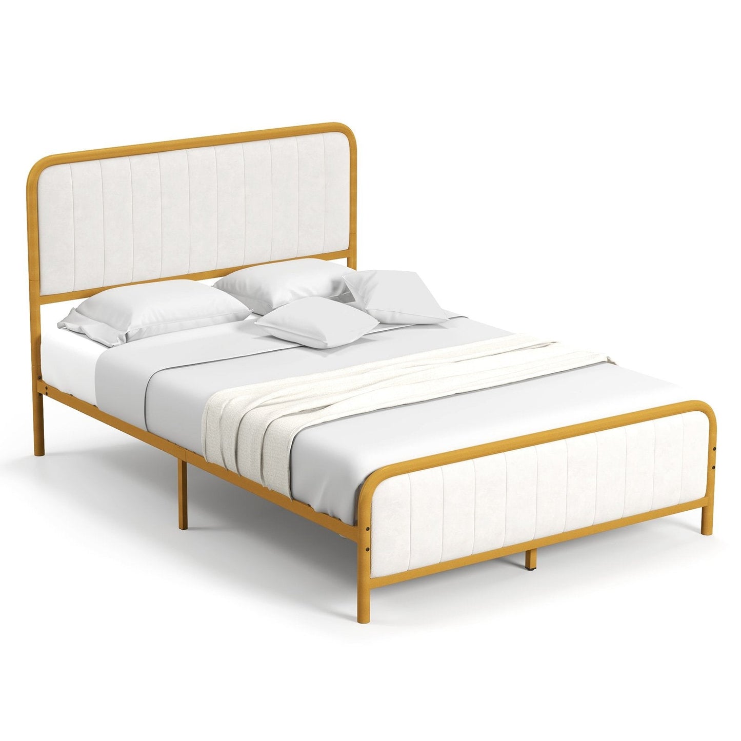 Upholstered Full Size Metal Bed Frame with Headboard-Full Size