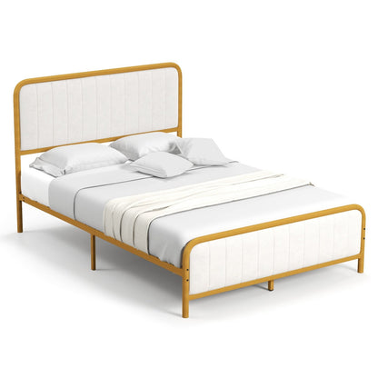 Upholstered Full Size Metal Bed Frame with Headboard-Full Size