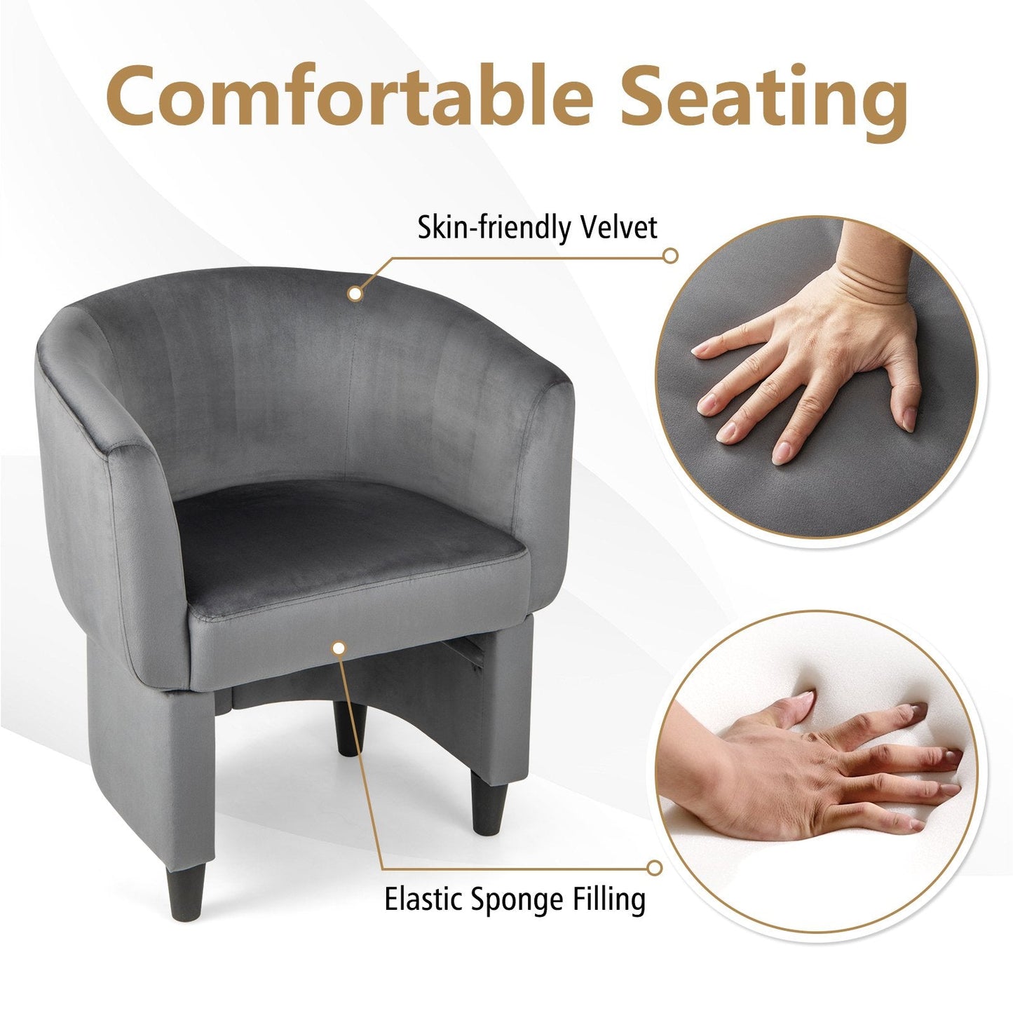 Upholstered Velvet Barrel Chair Modern Club Chair with Ottoman-Grey
