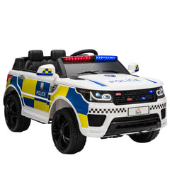 HOMCOM 12V Kids Electric Ride On Police Car 2 Motors with Parental Remote Control Siren Flashing Lights USB Portable for 3-6 Years White