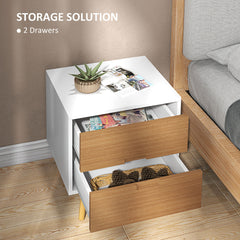 HOMCOM Wood Effect Wto-Drawer Bedside Table - Brown/White