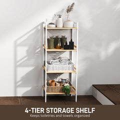 HOMCOM Four-Tier Bamboo Adjustable Shelf Storage Unit