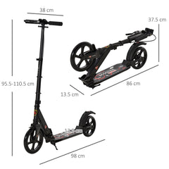 HOMCOM Kick Scooter, Folding 2 Wheel Scooter for 14+ Teens Adults, with Dual Brake System, Dual Suspension, 230mm Big Wheels, 3 Adjustable Handlebar, up to 100KG, Black