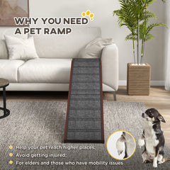 PawHut Pet Ramp for Dogs Cats Non-Slip Carpet Top Platform - Brown & Grey