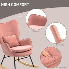 HOMCOM Velvet-Feel Rocking Armchair - Pink