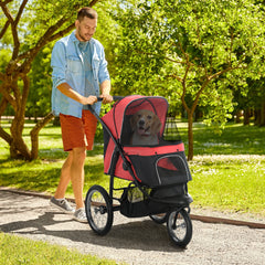 PawHut Foldable Pet Stroller with Three Wheels, for Small, Medium Dogs, Red