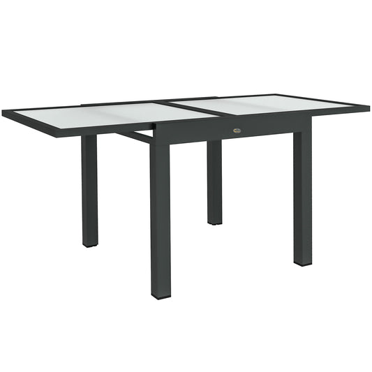 Outsunny Extending Garden Table, Outdoor Dining Table with Aluminium Frame and Tempered Glass Tabletop, 80/160 x 80 x 75 cm, Black and Clear