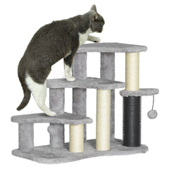 PawHut 2-in-1 Cat Tree, Pet Stairs w/ Scratching Post, Toy Balls, for Bed, Sofa, Couch, Light Grey