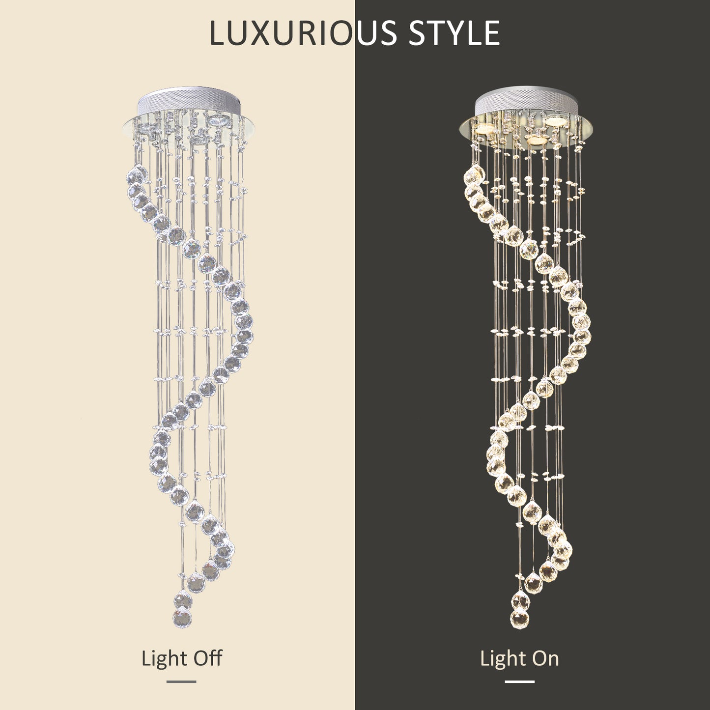 HOMCOM Modern Crystal Chandelier Ceiling Light Pendant Lamp Chrome Finish Glass Droplets New, √ê¬§30 x 120cm