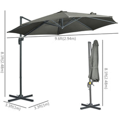 Outsunny 3 x 3(m) Cantilever Parasol with Cross Base, Garden Umbrella with 360√Ç¬∞ Rotation, Crank Handle and Tilt for Outdoor, Patio, Grey