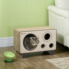 PawHut 2 in 1 Cat Scratcher, Radio Shape Cat House with Catnip, 57 x 24.5 x 39cm, Natural Wood Finish