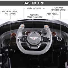 سيارة كهربائية مرخصة من HOMCOM Bentley GT 12 فولت للأطفال، سيارة كهربائية للأطفال مع جهاز تحكم عن بعد، سيارة ركوب مع أضواء LED، موسيقى، للأطفال من 3 إلى 5 سنوات، لون أسود