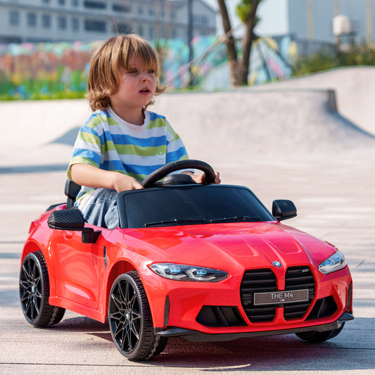 AIYAPLAY 12V BMW Licensed Kids Car, with Easy Transport, Remote Control, Suspension, Music, Horn, LED Lights, Red