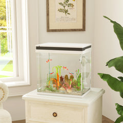 PawHut 26L Glass Fish Tank with Filter System, LED Lights, Water Pump, White