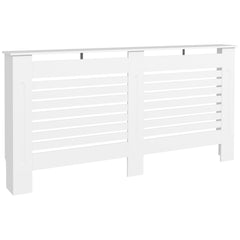 HOMCOM Radiator Cover, Modern MDF White Painted Cabinet with Horizontal Slats for Living Room, Bedroom, 152L x 19W x 81H cm