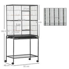 PawHut Large Bird Cage Budgie Cage with Stand, Storage Shelf, Wood Perch for Parrot Canary Parakeet Cockatiels, 81 x 48 x 162.5 cm