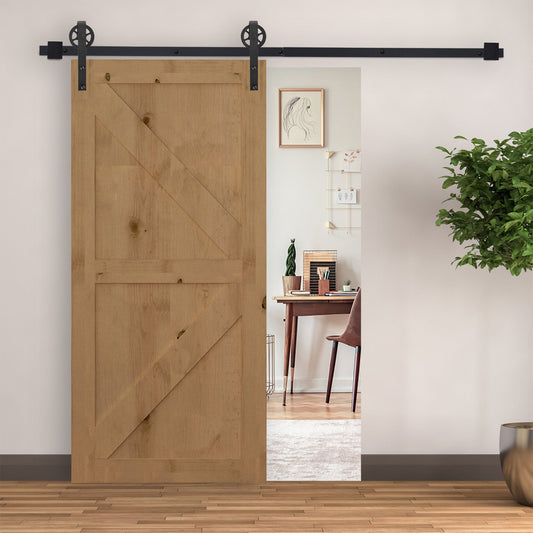 HOMCOM 6.6 FT/ 2000mm Carbon Steel Sliding Barn Door Kits Hardware Closet Set Track System for Single Wooden Door Industrial Wheel Style Roller