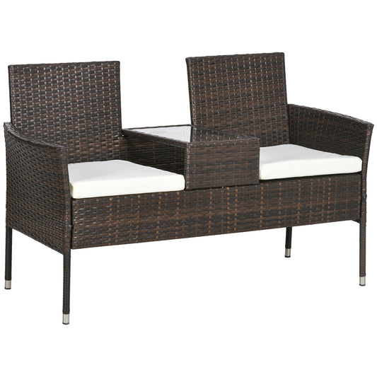 Outsunny Two-Seat Rattan Chair, with Middle Table - Brown